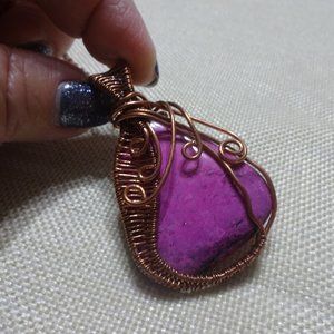 Unique "PINK DENDRITE OPAL" Handmade COPPER WIRE-WRAPPED Pendant/Chain #473B